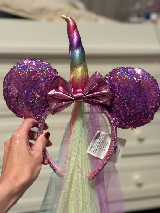Disney Accessories - Disney Parks Unicorn Minnie Ears Rainbow Veil Sequin Headband Purple